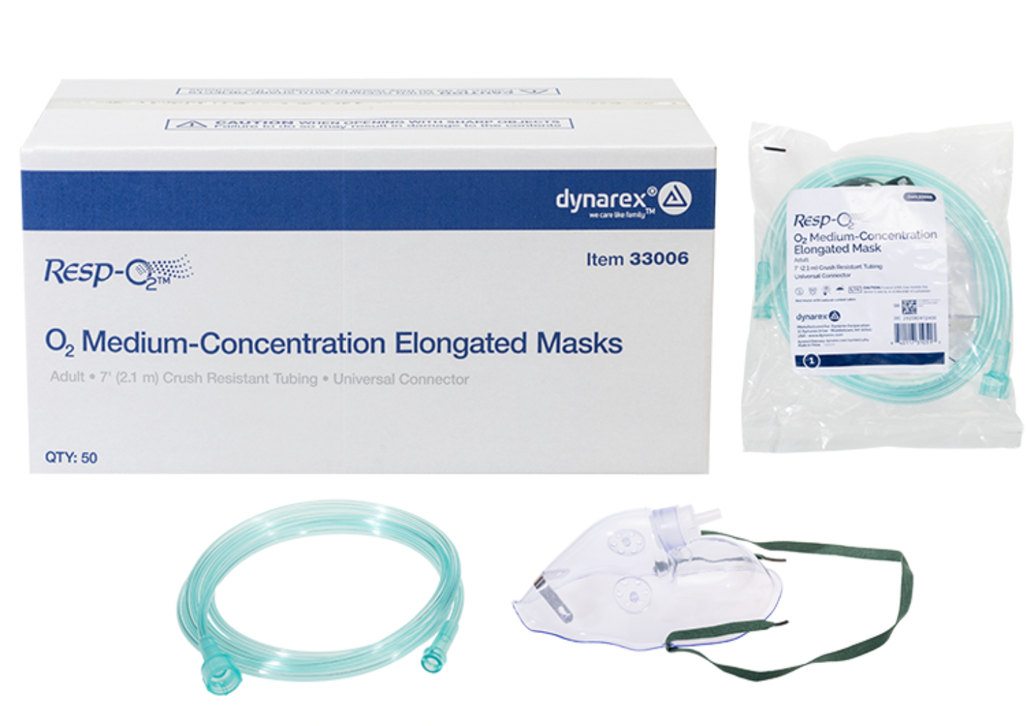 Oxygen Mask Elongated Style Adult One Size Fits Most Adjustable Head Strap