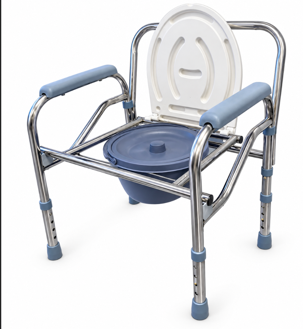 Adjustable Bedside Commode Chair with Padded Armrests